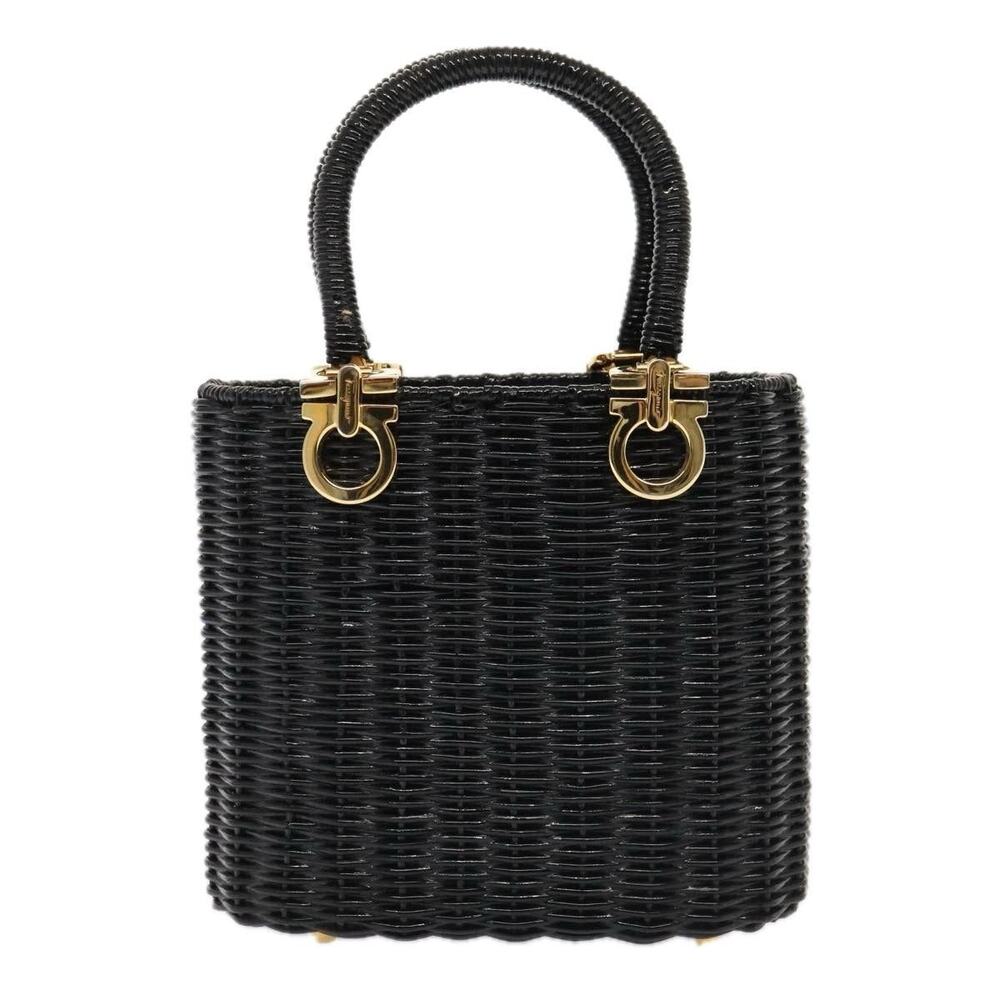 Salvatore Ferragamo Wicker Gancini Handbag Black